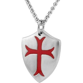 HZMAN Knights Templar Cross Joshua 1:9 Shield Stainless Steel Pendant Necklace with 22+2 inch Chain