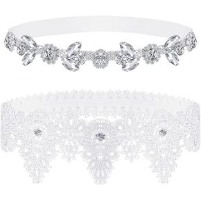 2 PSC Wedding Bride Garter Crystal Garter Belt Set with Bridal Rhinestone for Wedding Bride Leg Decor