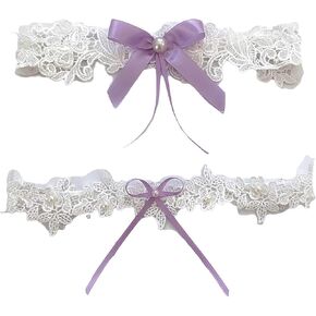 Bride Garter Legs Belt Flower Floral Garter Lace Leaf Garter for Wedding Bridal JW26 (Lavender Bow)