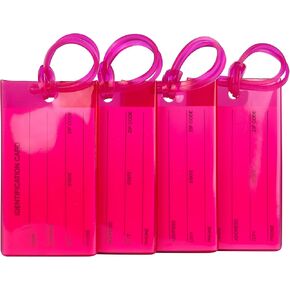 4 Pack TravelMore Luggage Tags for Suitcases, Flexible Silicone Travel ID Identification Labels Set for Bags & Baggage – Hot Pink in Kuwait