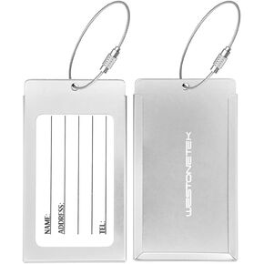 Pack of 2 Luggage Tags, Aluminum Metal Travel ID Identifier Tag Name Address Labels Suitcase Baggage Label