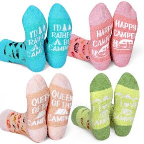 التخييم النساء القطيفة طاقم الجوارب 4 زوج RV خيمة المعسكر الدب أنماط منتصف العجل طول الشتاء جوارب سميكة المعلم النساء الفتيات السيدات مضحك مخيم الجوارب عطلة مهرجان هدية للزوجة ابنة صديق in Kuwait