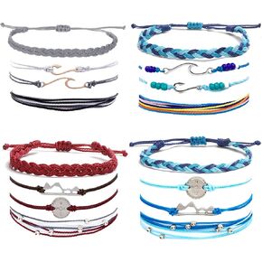 Long tiantian String Bracelets for Women Wave Bracelet for Surfers Braided Rope Friends Woven Adjustable Bracelets Waterproof Handmade Bracelet Sets