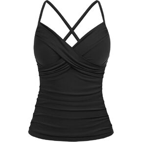 Firpearl Underwire Tankini Swimsuits for Women Twist V Neck Swim Top for Big Busted Tummy Control Bathing Suit Tops Only in Kuwait