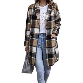 JULGIRL Women's Plaid Shacket Jacket Lapel Collar Button Down Long Sleeve Tartan Trench Coat Jacket in Kuwait
