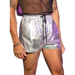GORGLITTER Men's Shiny Metallic Drawstring Short High Waist Straight Leg Short Pants with Pockets