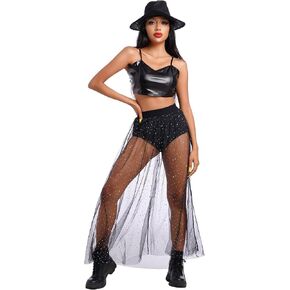 ODASDO Women's 2-in-1 Sequins Mesh Skirt with Bottom Glitter Star Transparent Beach Cover Up Disco Rave Dance Party Outfit in Kuwait
