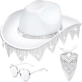 Hercicy Rhinestone Cowgirl Hat Cowboy Hat Glitter Cowboy Hat for Men Women Halloween Concert Cosplay Party Costume Cowboy Hat