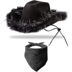 YBHOMINE Cowboy Hat with Bandana - Feather Boa Cowgirl Hat for Women & Men,bachelorette party Halloween Dress-Up… in Saudi Arabia