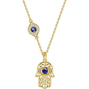 Evil Eye Necklace Evil Eye Hamsa Hand of Fatima Necklace 925 Sterling Silver Fine Jewelry Gifts for Womens White Blue CZ Third Eye Stud Earrings Turkish Eye Ring Hamsa Hand Jewelry Set Gifts Valentine Day Chrismtas Gifts