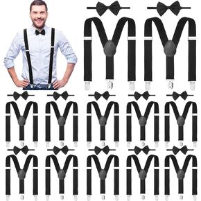 Yahenda 12 Set 24 Pcs Men Suspender and Bow Tie Bulk Pack Y Back Y Shape Adjustable Elastic Suspender for Adult Boy Women in Saudi Arabia