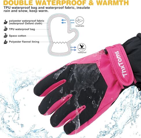 ThxToms Kids Winter Gloves Waterproof Ski Snow Gloves for Boys & Girls Cold Weather Outdoor Sports Snowboard Bicycle for 4-14 Years Old in Kuwait