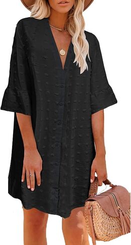 ELESOL Women's Swimsuit Coverup Button Down Beach Cover Ups Shirt Dress Summer Casual Oversized Vacation Swimwear in Saudi Arabia
