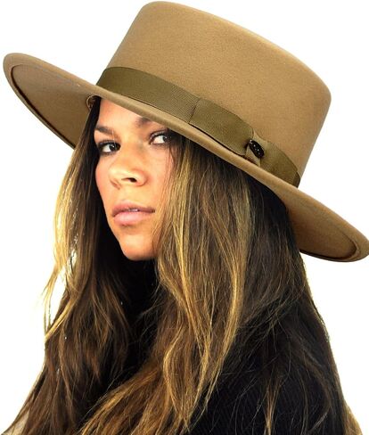 قبعة NYFASHION101 من الصوف بحافة واسعة من Porkpie Fedora مع لمسة شريطية بسيطة in Kuwait