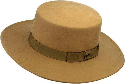 قبعة NYFASHION101 من الصوف بحافة واسعة من Porkpie Fedora مع لمسة شريطية بسيطة in Kuwait