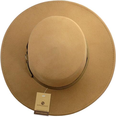 قبعة NYFASHION101 من الصوف بحافة واسعة من Porkpie Fedora مع لمسة شريطية بسيطة in Kuwait