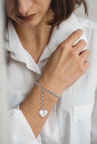 Initial Bracelets for Women 26 Letters Alphabet Charm Bracelet Stainless Steel Heart Bracelet Women Jewelry in Kuwait