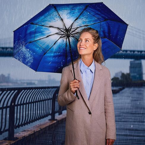 TUMELLA Unbreakable Windproof Travel Umbrella (Compact, Superior & Beautiful), Small Strong but Light Portable and Automatic Folding Rain Umbrella, Durable Premium Grip, Fits Car & Backpack in Kuwait