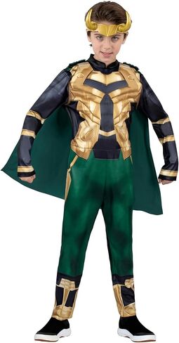 زي Marvel Loki الرسمي للشباب - بذلة مبطنة مع غطاء رأس قابل للفصل وغطاء رأس بلاستيكي in Kuwait