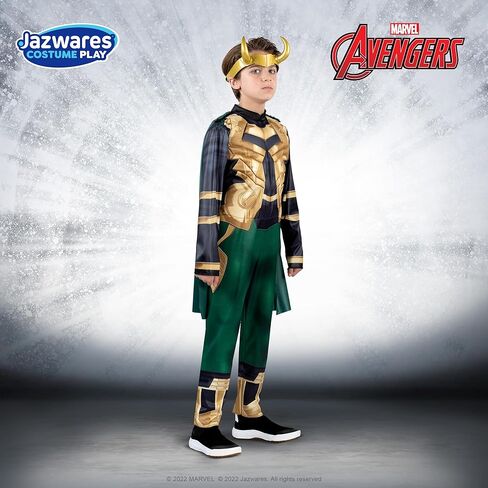 زي Marvel Loki الرسمي للشباب - بذلة مبطنة مع غطاء رأس قابل للفصل وغطاء رأس بلاستيكي in Kuwait