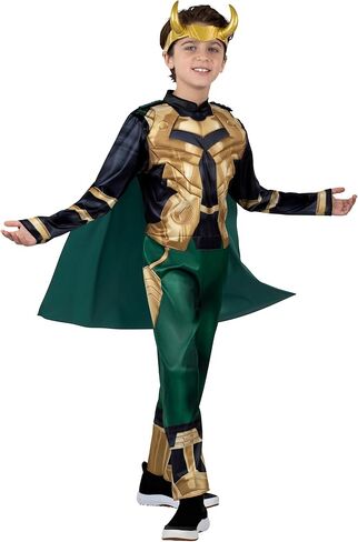 زي Marvel Loki الرسمي للشباب - بذلة مبطنة مع غطاء رأس قابل للفصل وغطاء رأس بلاستيكي in Kuwait