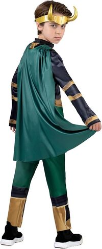 زي Marvel Loki الرسمي للشباب - بذلة مبطنة مع غطاء رأس قابل للفصل وغطاء رأس بلاستيكي in Kuwait