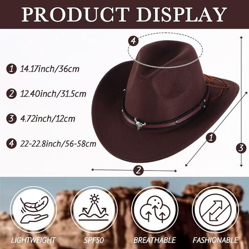 Toulite 9 Pcs Western Cowboy Hat Unisex Fur Faux Felt Hats Outback Wide Brim Travel Cap with Strap for Men Women Adults Cowgirl Indoor Outdoor Party Cosplay Costume, 9 Colors in Saudi Arabia