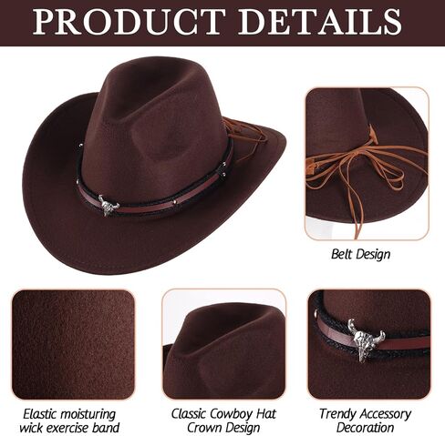 Toulite 9 Pcs Western Cowboy Hat Unisex Fur Faux Felt Hats Outback Wide Brim Travel Cap with Strap for Men Women Adults Cowgirl Indoor Outdoor Party Cosplay Costume, 9 Colors in Saudi Arabia