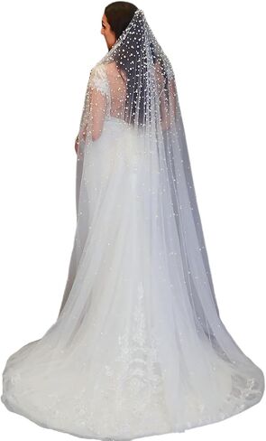 Passat Pearl Bridal Veil For Wedding Pearl Cathedral Bridal Veils Long Pearl Wedding Veils For Brides Ivory in Kuwait