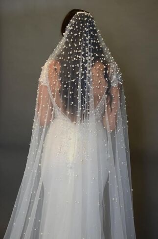 Passat Pearl Bridal Veil For Wedding Pearl Cathedral Bridal Veils Long Pearl Wedding Veils For Brides Ivory in Kuwait