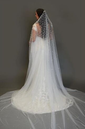 Passat Pearl Bridal Veil For Wedding Pearl Cathedral Bridal Veils Long Pearl Wedding Veils For Brides Ivory in Kuwait