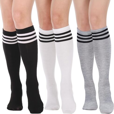 DRESHOW 3 Pairs Casual Tube Socks Cotton Knee High Socks for Women Solid Knit Knee Long Stocking Leg Warmer All Season Gift in Saudi Arabia