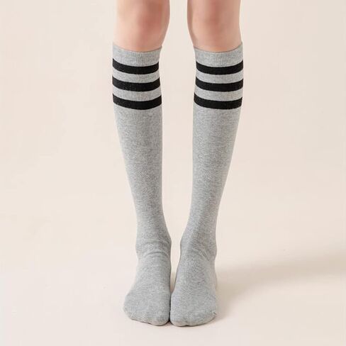 DRESHOW 3 Pairs Casual Tube Socks Cotton Knee High Socks for Women Solid Knit Knee Long Stocking Leg Warmer All Season Gift in Saudi Arabia