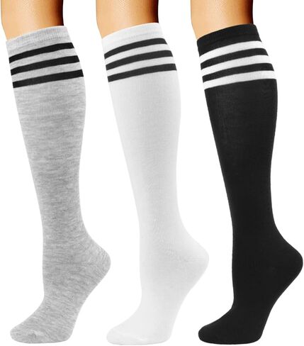 DRESHOW 3 Pairs Casual Tube Socks Cotton Knee High Socks for Women Solid Knit Knee Long Stocking Leg Warmer All Season Gift in Saudi Arabia