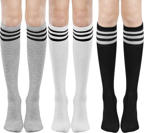DRESHOW 3 Pairs Casual Tube Socks Cotton Knee High Socks for Women Solid Knit Knee Long Stocking Leg Warmer All Season Gift in Saudi Arabia