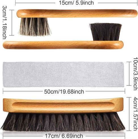 4 Pcs Horsehair Shoe Brush Kit Polishing Daubers Applicators Leather Care Brushes Shine Cleaning Cloth with Cloth(Shoe Brush Set D) in Kuwait