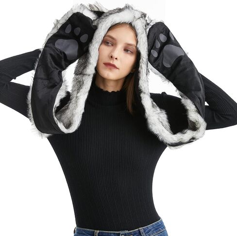 قبعة شتوية من الفرو الصناعي متعددة الوظائف بغطاء للرأس مع وشاح وقفاز وكفوف-في واحد كومبو لحفلات عيد الميلاد والهالوين in Kuwait