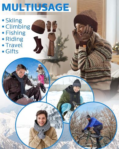 Suhine 16 Pcs Winter Warm Accessory Knit Set Include Beanie Hat Skull Caps Long Neck Scarf Touch Screen Gloves Combed Cotton Socks for Men, Classic Colors in Saudi Arabia