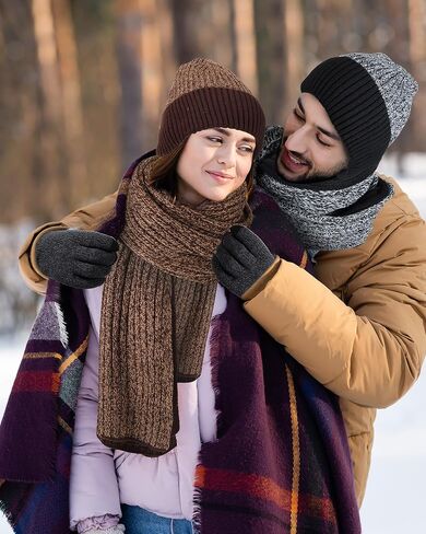 Suhine 16 Pcs Winter Warm Accessory Knit Set Include Beanie Hat Skull Caps Long Neck Scarf Touch Screen Gloves Combed Cotton Socks for Men, Classic Colors in Saudi Arabia