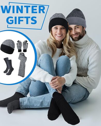 Suhine 16 Pcs Winter Warm Accessory Knit Set Include Beanie Hat Skull Caps Long Neck Scarf Touch Screen Gloves Combed Cotton Socks for Men, Classic Colors in Saudi Arabia