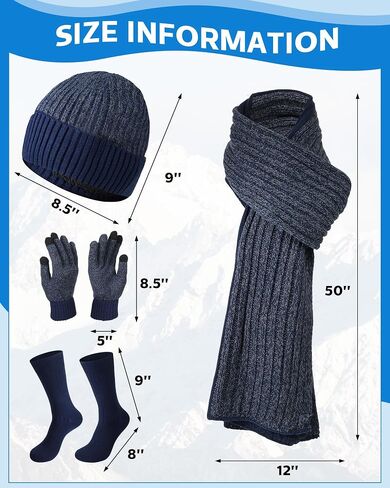 Suhine 16 Pcs Winter Warm Accessory Knit Set Include Beanie Hat Skull Caps Long Neck Scarf Touch Screen Gloves Combed Cotton Socks for Men, Classic Colors in Saudi Arabia