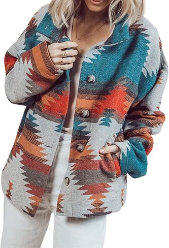 سترة Freyhem النسائية الخريفية من الأزتيك، قمصان غربية كلاسيكية من مزيج الصوف بأزرار سفلية in Kuwait