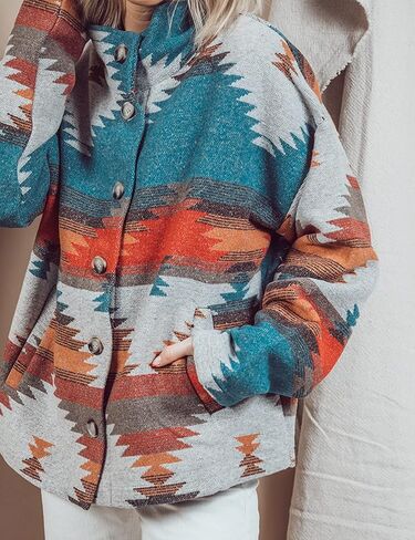 سترة Freyhem النسائية الخريفية من الأزتيك، قمصان غربية كلاسيكية من مزيج الصوف بأزرار سفلية in Kuwait