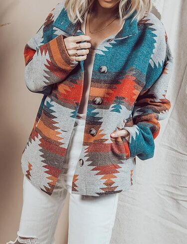 سترة Freyhem النسائية الخريفية من الأزتيك، قمصان غربية كلاسيكية من مزيج الصوف بأزرار سفلية in Kuwait