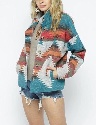 سترة Freyhem النسائية الخريفية من الأزتيك، قمصان غربية كلاسيكية من مزيج الصوف بأزرار سفلية in Kuwait