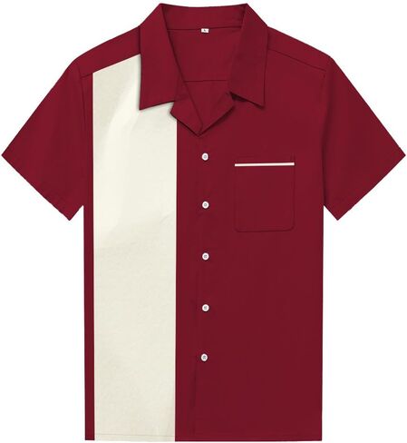 Anchor MSJ Men's 50s Male Clothing Rockabilly Style Cotton Mens Shirts Short Sleeve Fifties Bowling Casual Button-Down Shirts in Kuwait