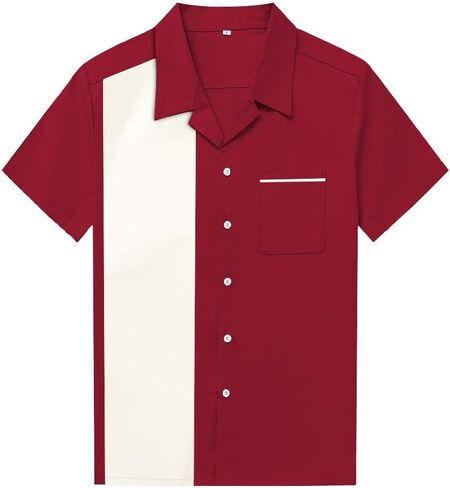 Anchor MSJ Men's 50s Male Clothing Rockabilly Style Cotton Mens Shirts Short Sleeve Fifties Bowling Casual Button-Down Shirts in Kuwait