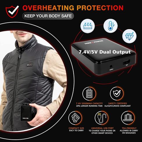 DUKUSEEK Men's Lightweight Heated Vest, Rechargeable Heating Vest Warm Clothing w/ 7.4V Battery for Outdoor Hiking Hunting in Saudi Arabia