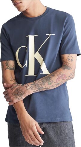 تي شيرت رجالي من كالفن كلاين بشعار Monogram وفتحة رقبة مستديرة in Kuwait