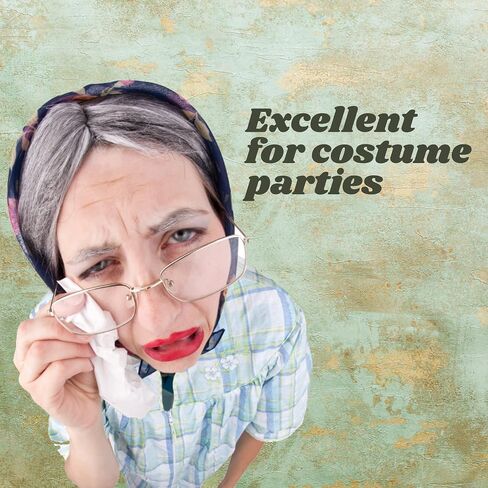 4E's Novelty Old Lady Costume for Kids - 5 Pcs Set for 100th Day of School Grandma Costume for Kids Girls, Gray Wig, Glasses with Chain, Wig Cap, Necklace in Saudi Arabia